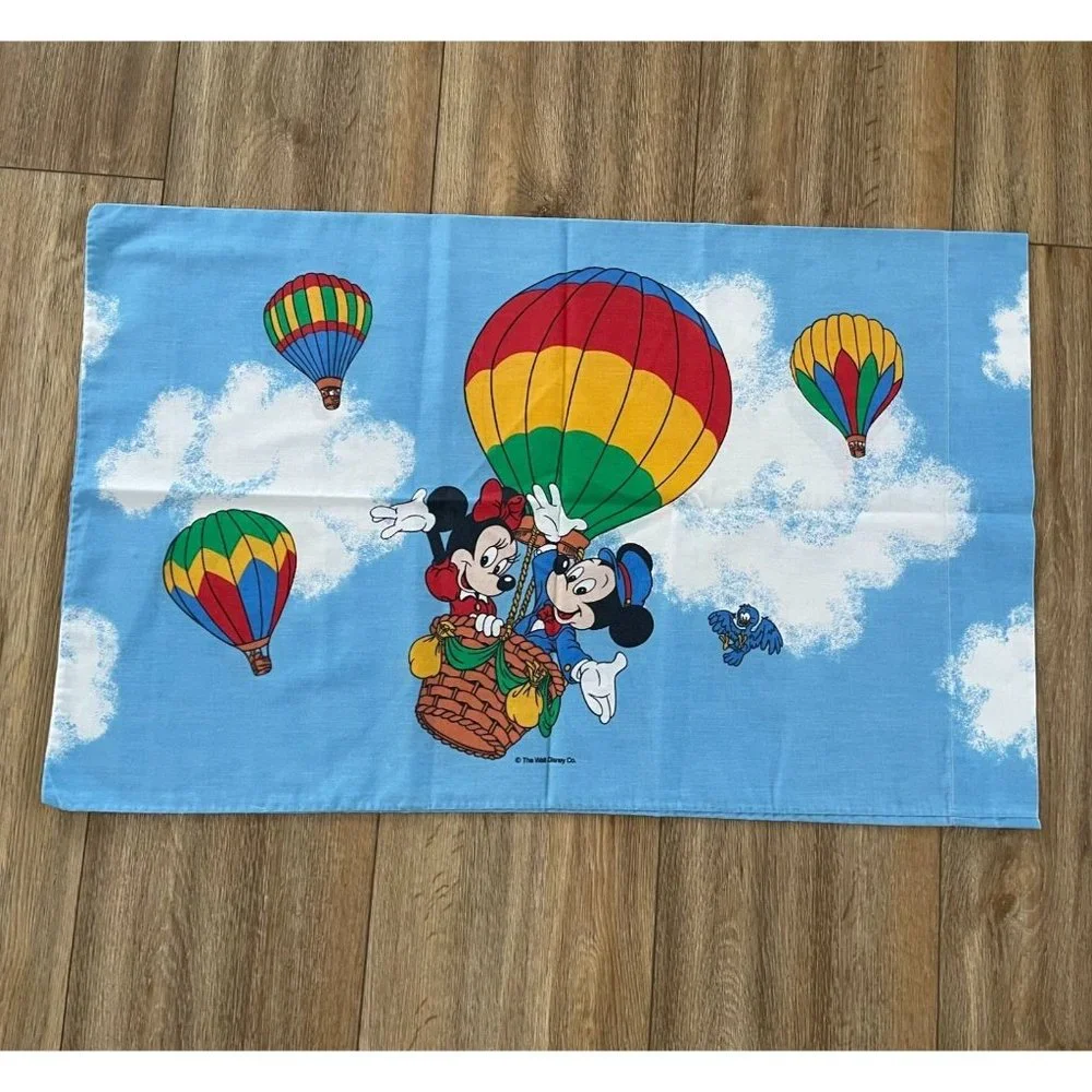 Vintage Walt Disney Co. Minnie and Mickey Mouse Hot Air Balloon Pillowcase